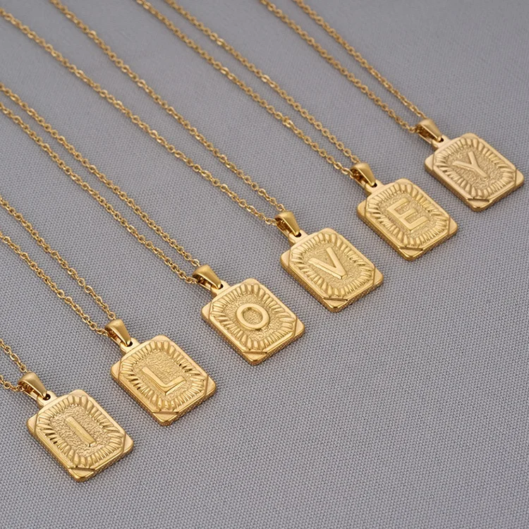 

Gift Jewelry Rectangle 18K Gold Stainless Steel Pendant Choker A-Z Letter Initial Gold Necklace