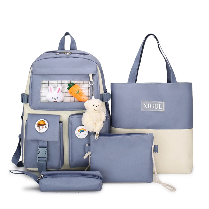 

2021 waterproof backpack 4 in 1 set fashion school bags set for girls large capacity backpack
