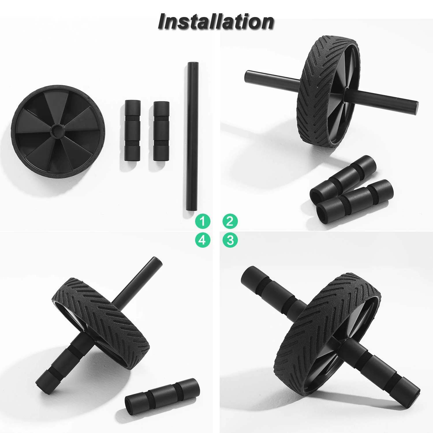 

2021 DELUXE new multifunctional fitness ab abdominal wheel roller with knee pad, Black