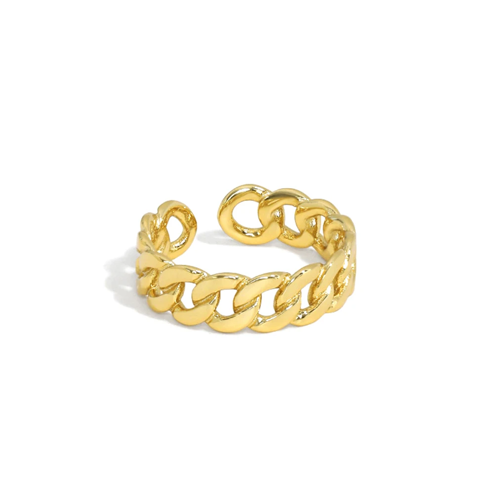 

New Product 925 Sterling Silver Cuban Link Chain Ring 18K Gold Plated Open Adjustable Rings Jewelry For Women Lady Girls Gifts