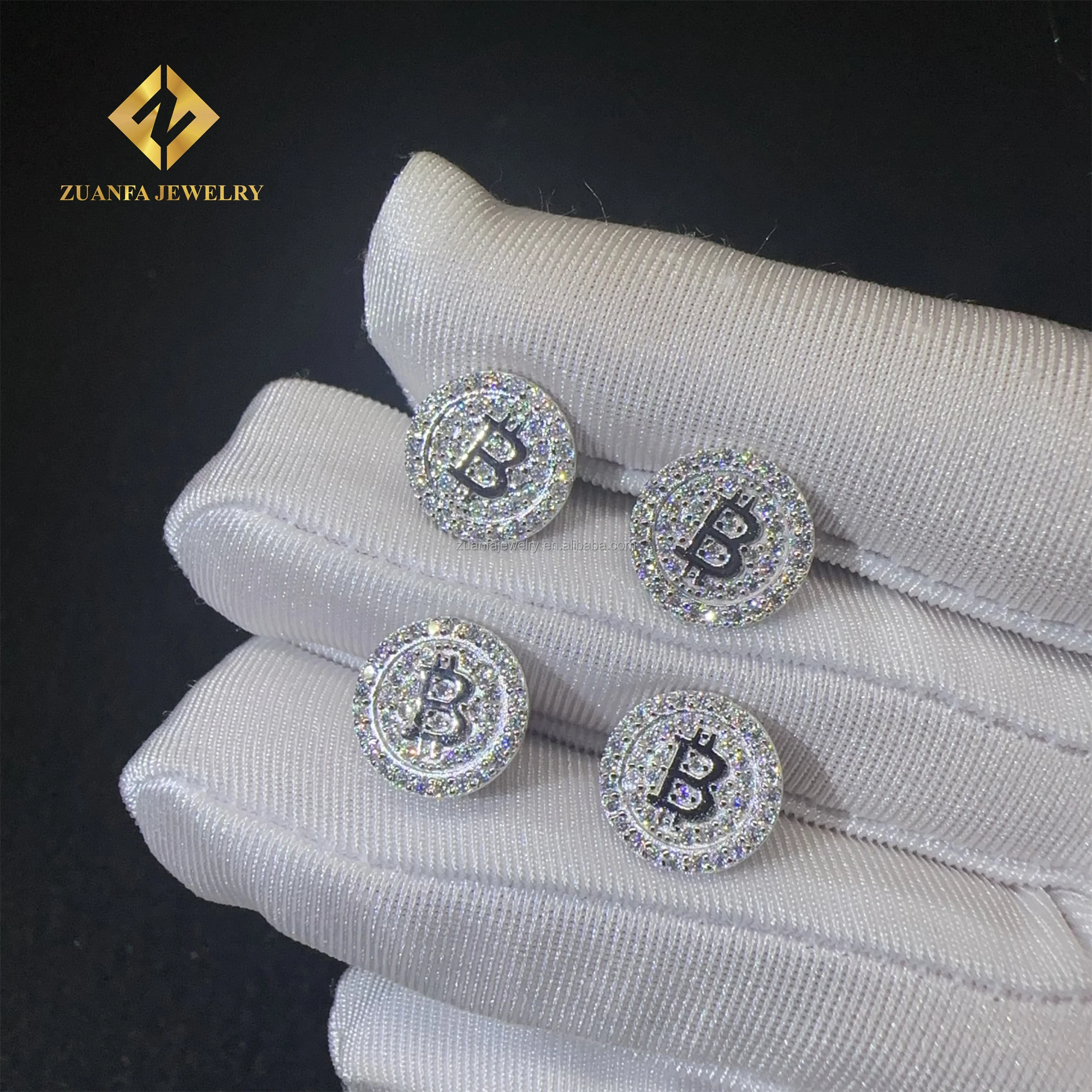 Bulk Stock 925 Sterling Silver Rhodium Plated Hip Hop Earring Jewelry Iced Out  D VVS1 Moissanite Diamond Men Stud Earrings