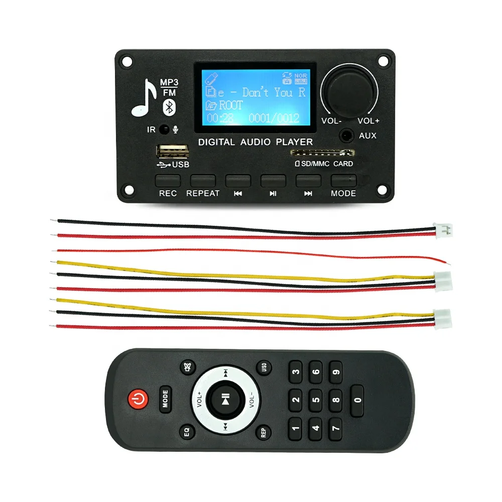 

Plastic Panel Volume Knob Record Change Folder Bluetooth Car MP3 Player LCD Board 12V MP3 Module