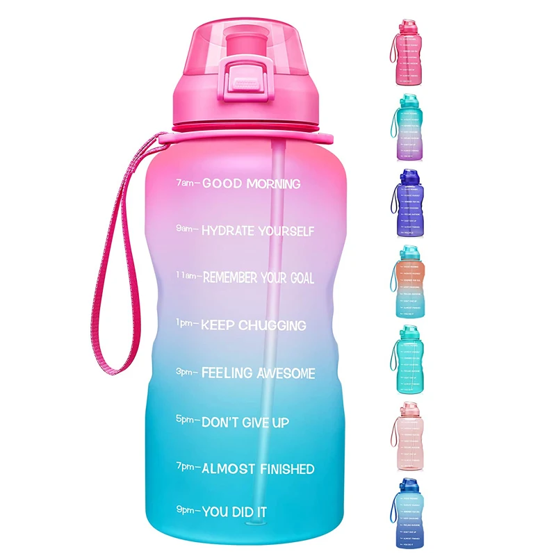 

Large 1 Gallon 128 oz Plastic Gym Sports Motivational Water Bottle with Time Marker Tritan BPA Free Jug with Custom Logo, Customized color acceptable
