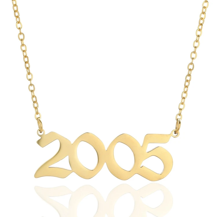 

Hotsale Birthday Female Gift Gold Plated Stainless Steel Choker Pendant Established Birth Year Necklace For Women, As shown