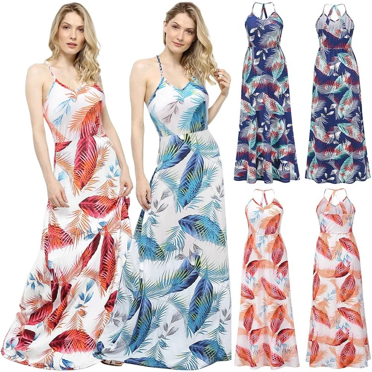 

Summer Floral Print Chiffon Long Dress Women Sexy O-neck Split Party Dress 2021 Elegant Sleeveless Maxi Beach Dress Vestido