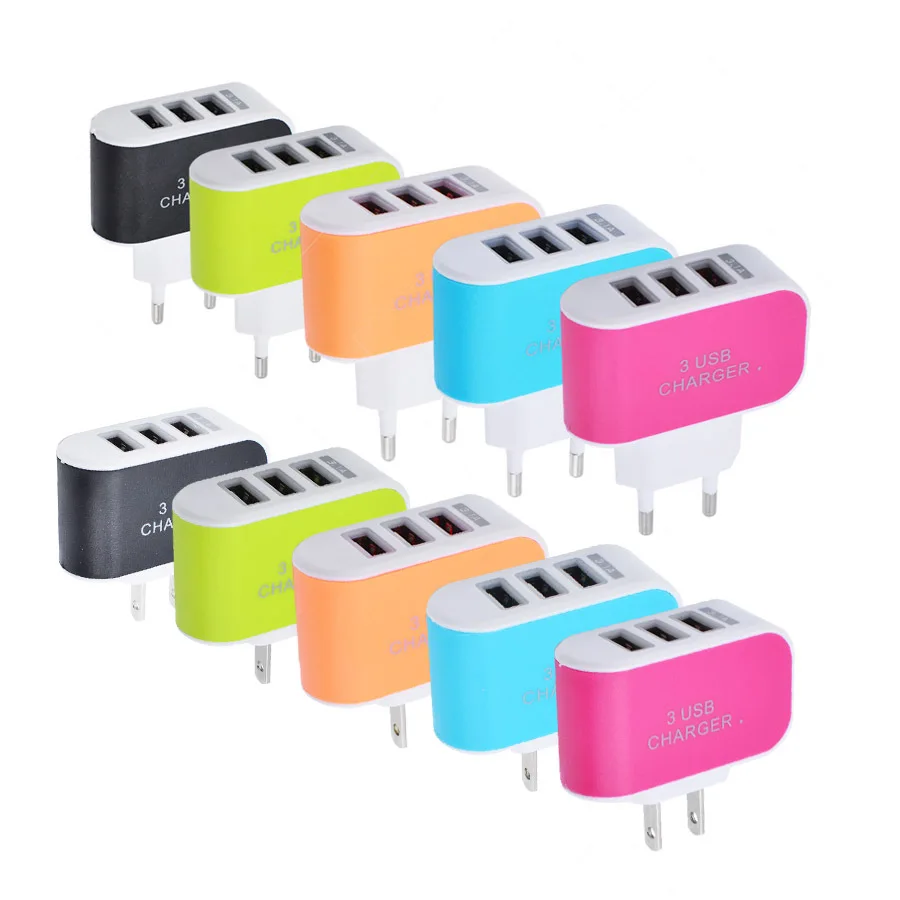 

FREE SHIPPINg Candy Color LED Light Wall Home Travel AC Power Adapter 3 Ports USB Charger For iPhone 6 6Plus Samsung