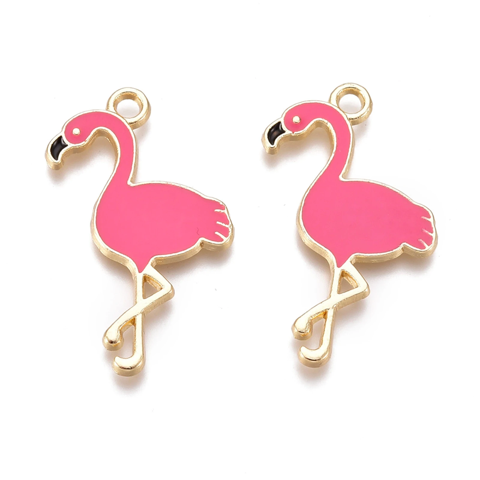 

PandaHall Flamingo Shape Golden HotPink Alloy Enamel Pendants