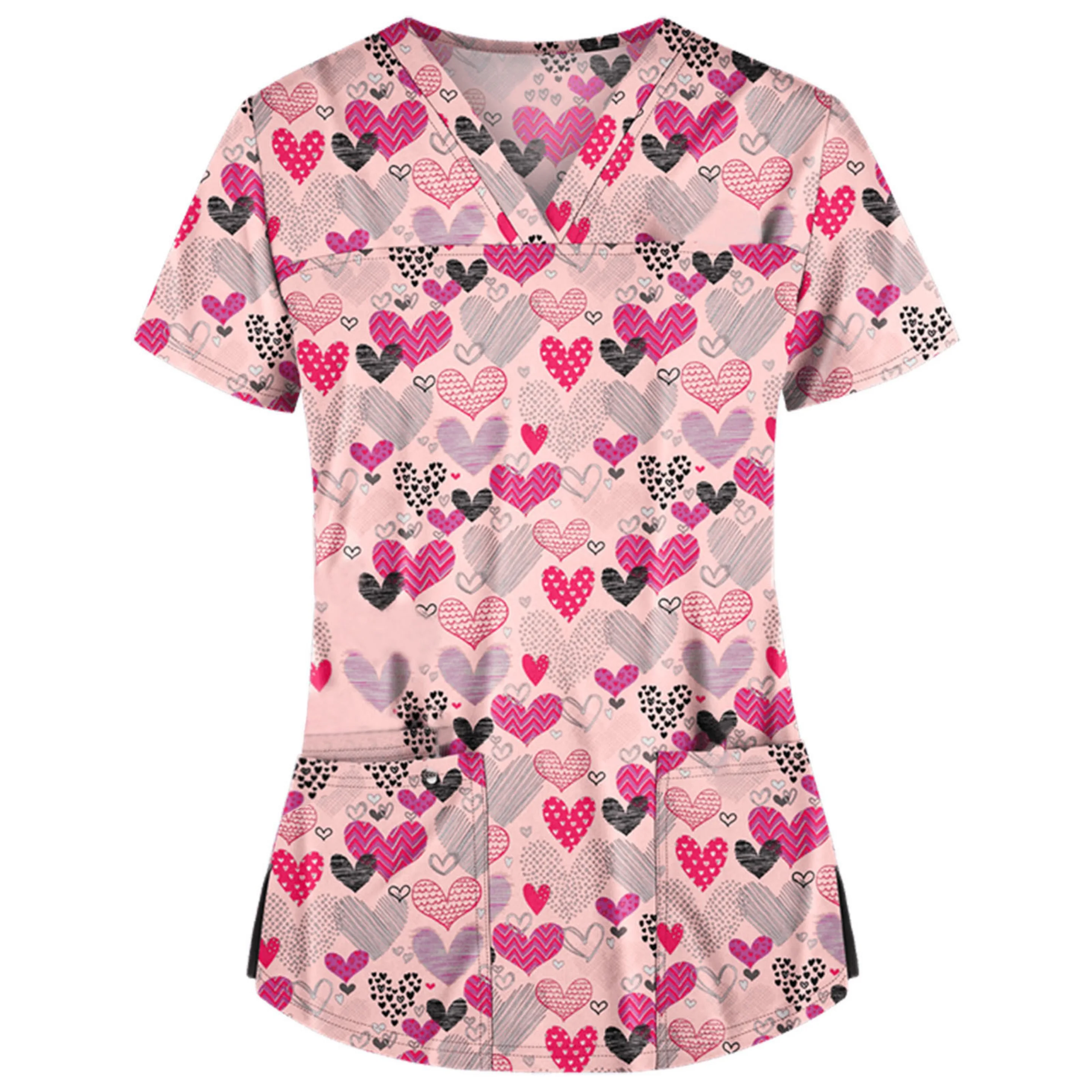 

Polyester Spandex V Neck Print Scrub Tops Female, As pictured or customized