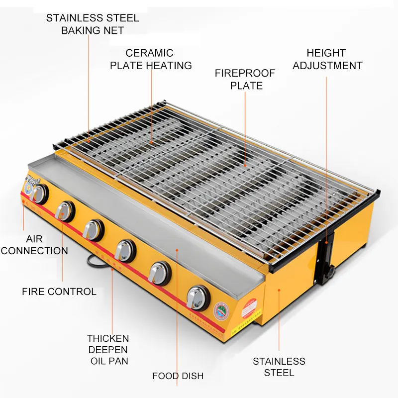 

Commercial 6 burnes Infrared smokeless gas BBQ Grill