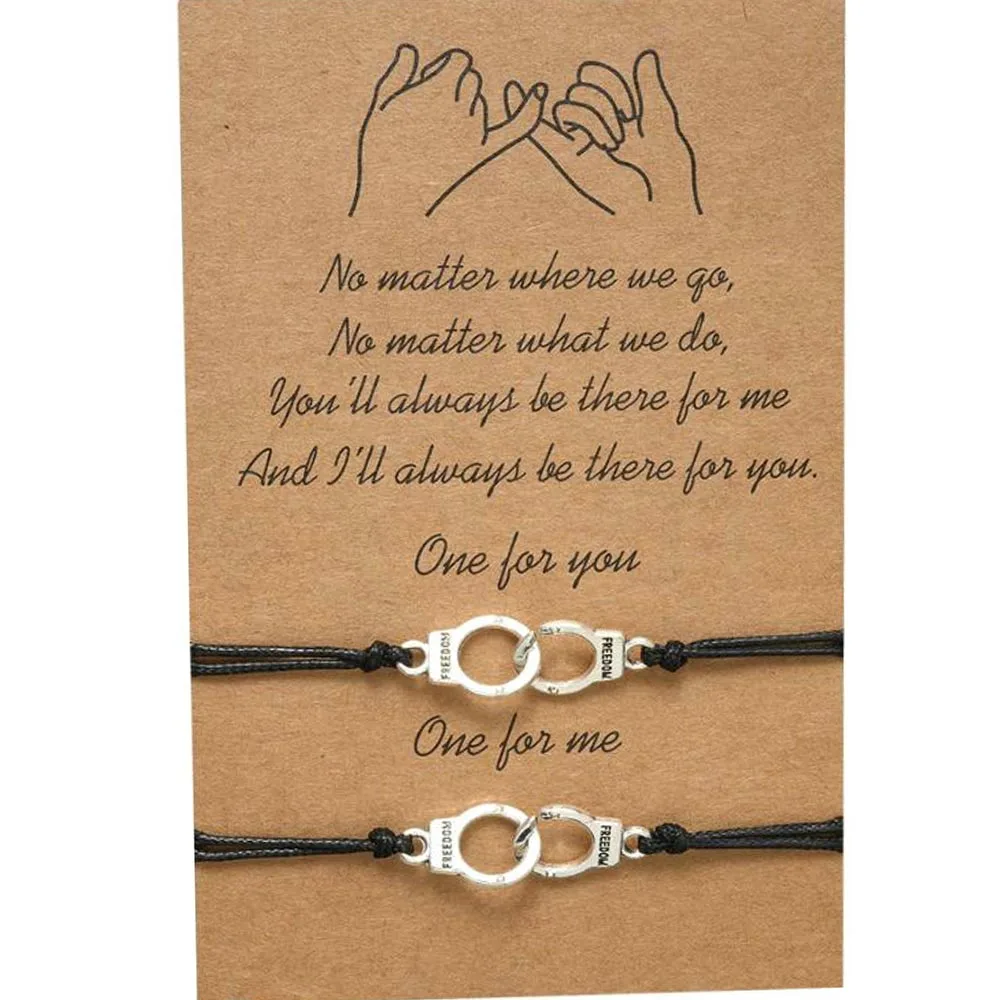 

GRACE JUN 2Pcs Pinky Promise Distance Matching Handcuff Bracelets for Best Friends Couple Family Women Mens Girls, Him and H, As the picture