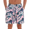 Morewin Men Swimwear Running Shorts Male Casual Fitness Quick Drying Flower Leaves Print Pants Five Board Short