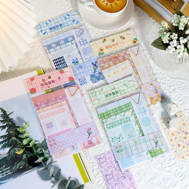 

8 designs 8 pcs / pack scrapbook paper scenery colorful grid material paper decoration paper for DIY craft planners JIUMO