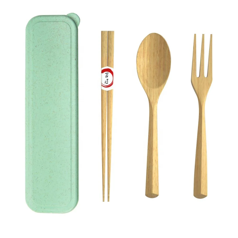 

Bamboo spoon fork cutlery with box for office school lunch