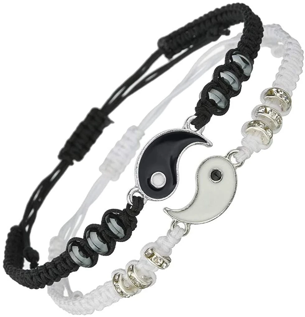 

Yin Yang Couple Friendship Bracelets Knit Handmade Tai Chi Charm Adjustable Rope Bracelets For Gifts, As picture