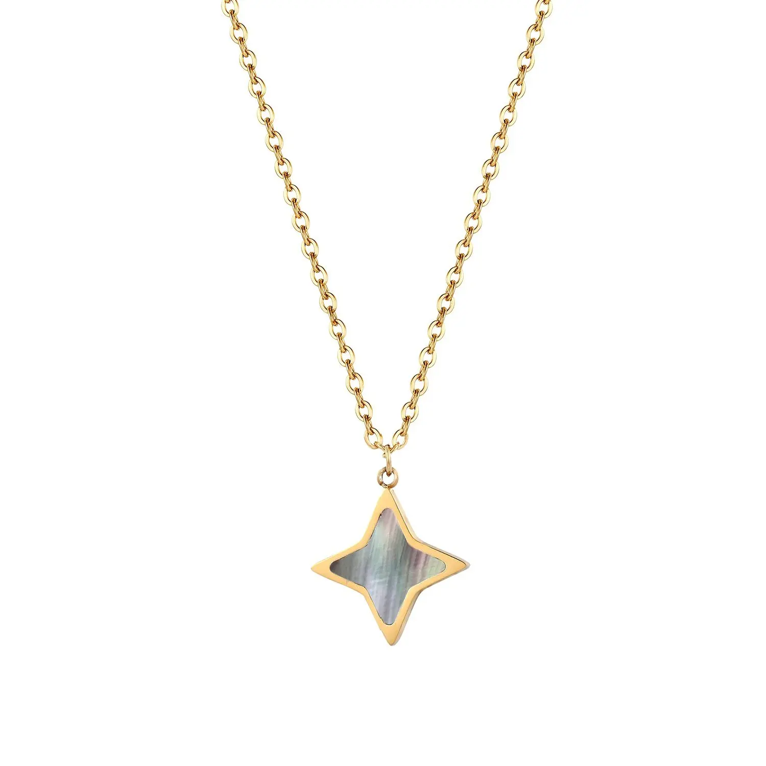 

hot sale stainless steel no tarnish mother of pearl simple design compass pendant Necklace set for girls