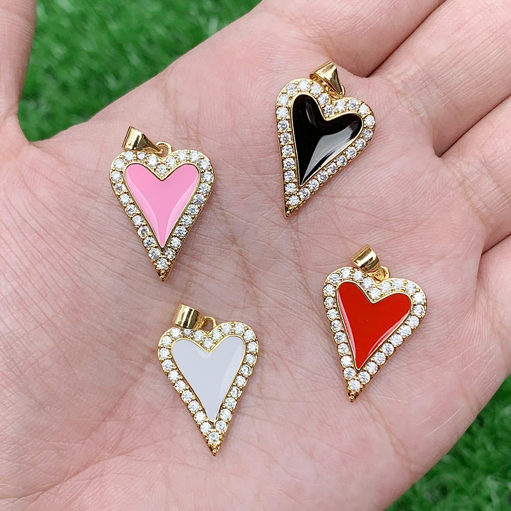 

Top quality white Cubic zirconia Micro pave Heart shape Enamel pendant DIY lucky jewelry gift Bulk jewelry accessories wholesale