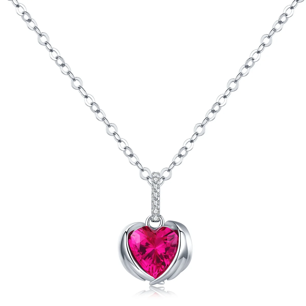 

Red Heart Guardian Wing Pendant Necklaces for Women AAA Cubic Zirconia Chain Link 925 Sterling Silver Jewelry