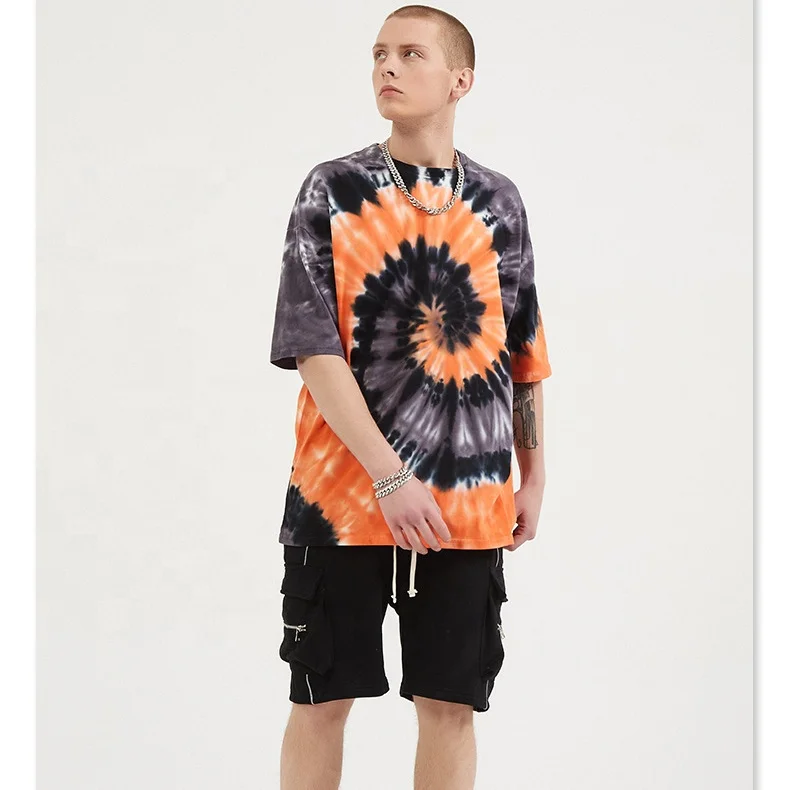 

New arrival Dual color swirl tie-dye oversized loose short sleeve subcultural trend unisex T-shirt for men