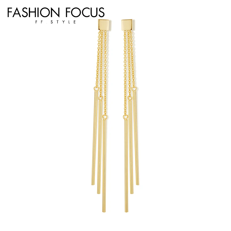 

Personality Trendy Wholesale Factory Brass Jewelry Custom Fashion Design 14K 18K Gold Plated Korean Long Drop Earrings