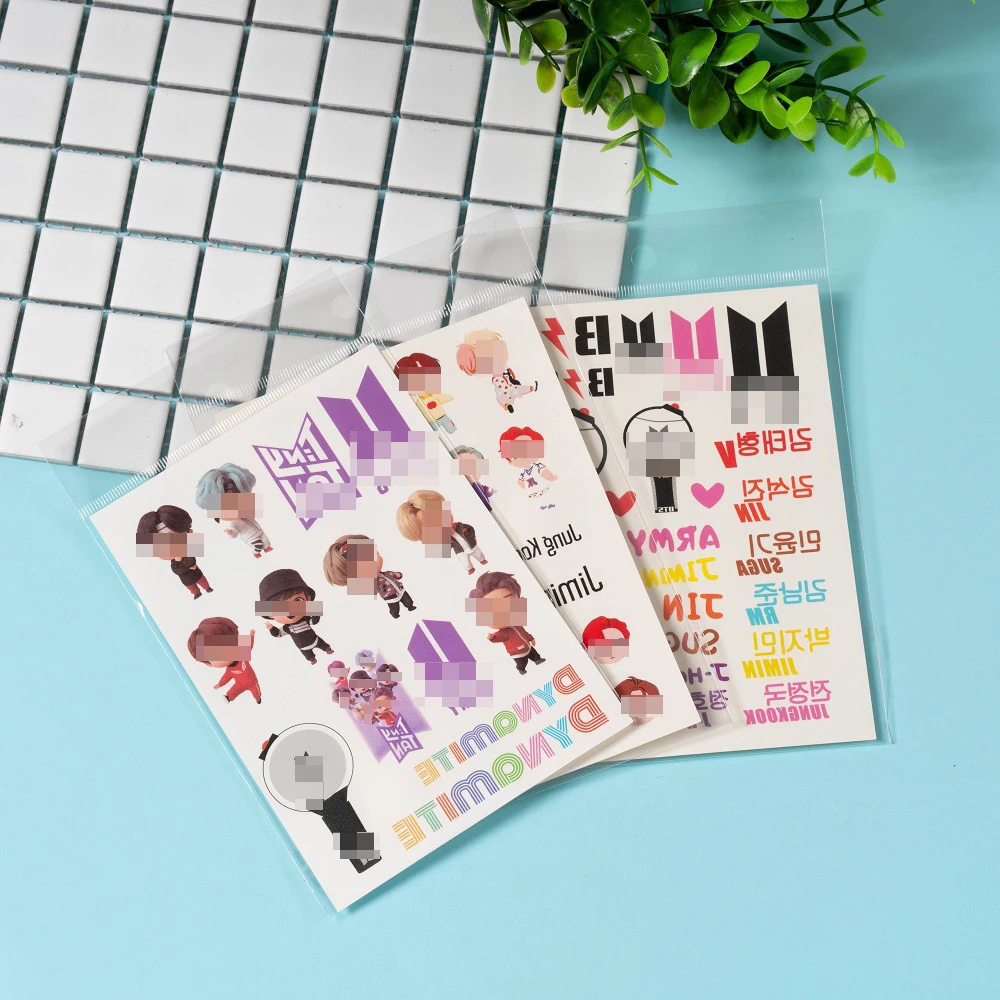 

2021 Hot Selling Kpop Merchandise Bt21 Cartoon Tattoo Sticker Bt21 Cartoon Stickers, As picture shows