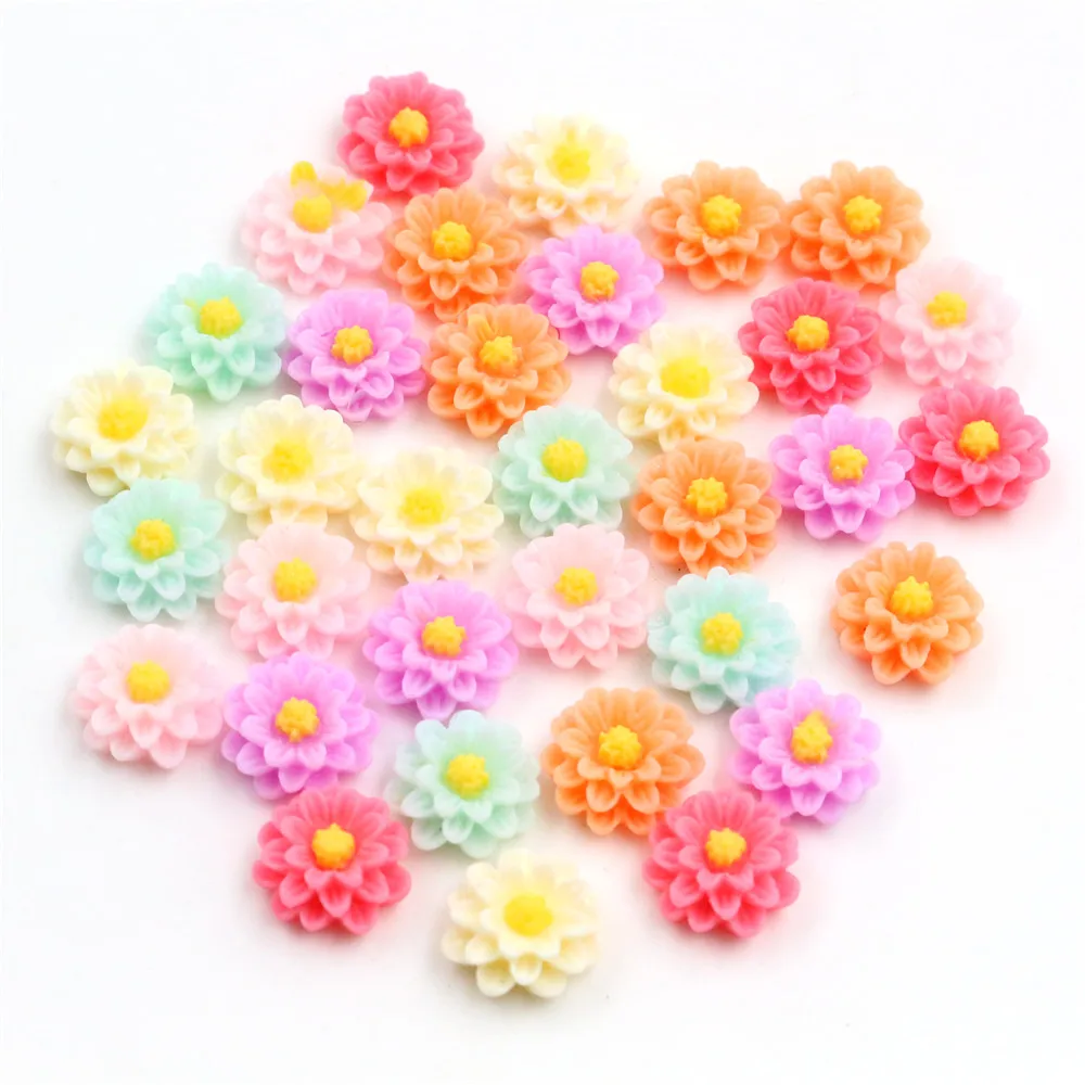 

40pcs/lot 10mm Mix Colors Flower Style Flat Back Resin Cabochons For Bracelet Earrings Accessories DIY Jewelry Findings