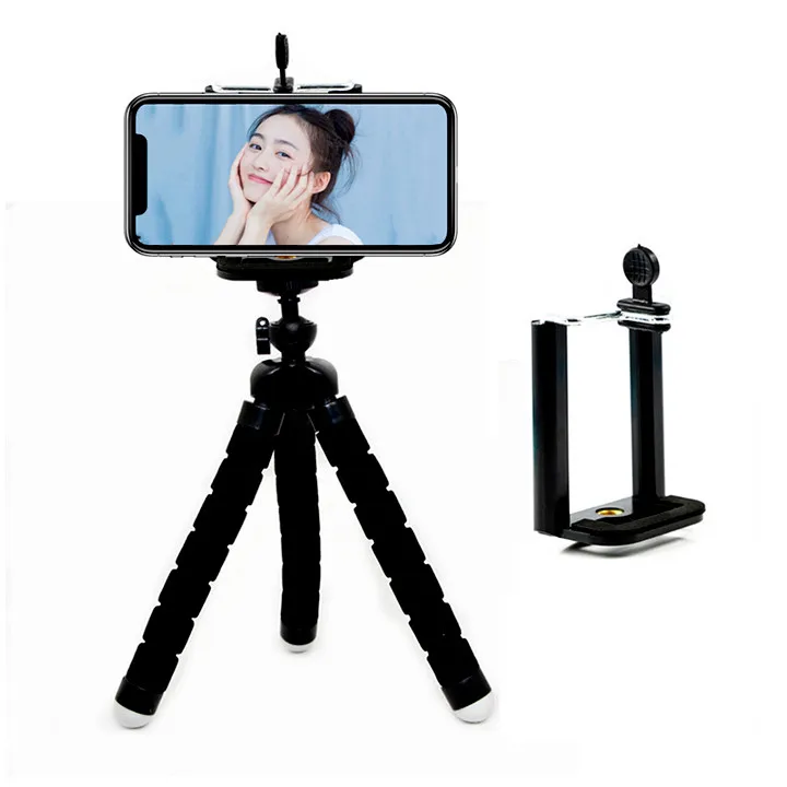 

360 Degree Rotating Flexible Tripod Desktop Smart Mobile Cell Phone Stand for All Phones Home Office Phone Holder, Black,red,blue