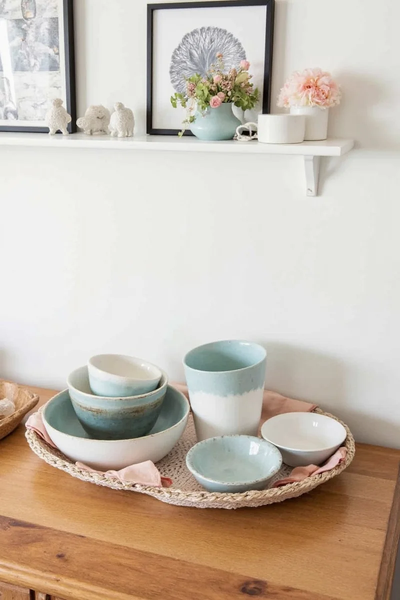 Colorful melamine bowls on a breakfast bar