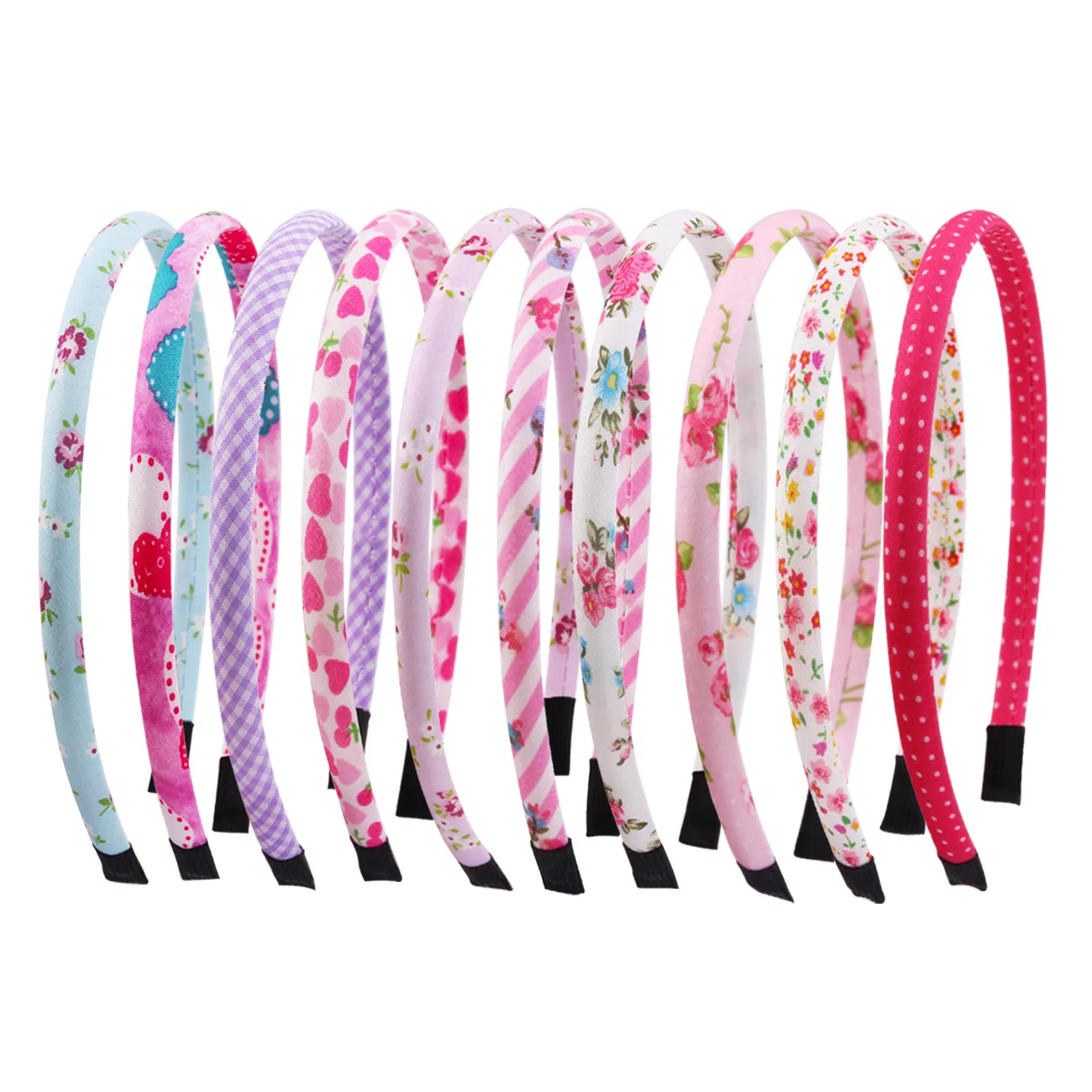 

Factory wholesale 1 cm plastic hair hoop flower printing headband for kids