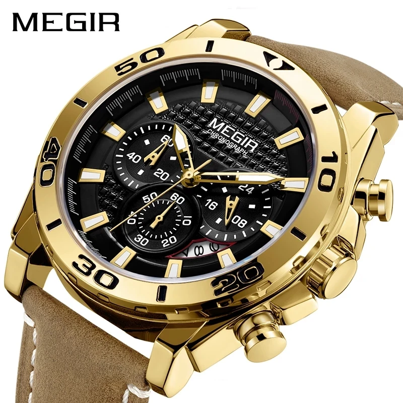 

MEGIR ML2094G Men Quartz Watches Fashion Sport Top Brand Luxury Waterproof Hour Leather Watch Relogio Masculino, Picture