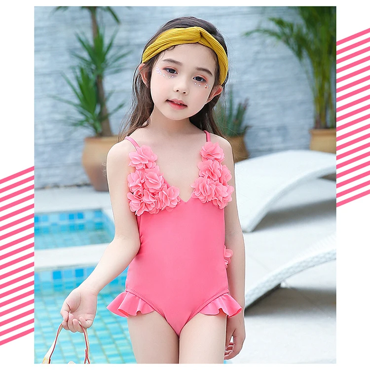 

New pink girl cross strap floral bathing suit Stylish Top Design Swimsuit Kid One Piece Baby Girls Swimwear, Picture