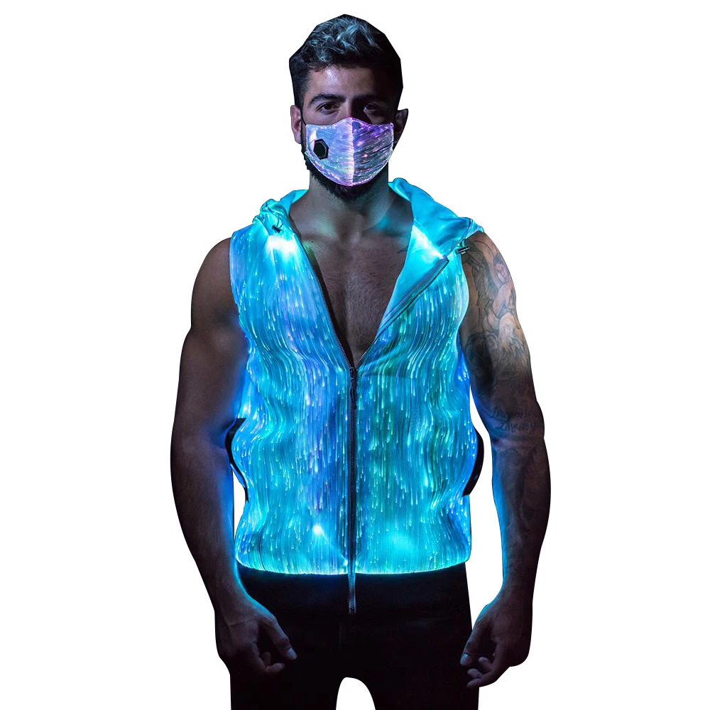 

Hot sale Fiber Optic Sleeveless DJ hoodie LED Light up carnival hoodie luminous rave hoodie