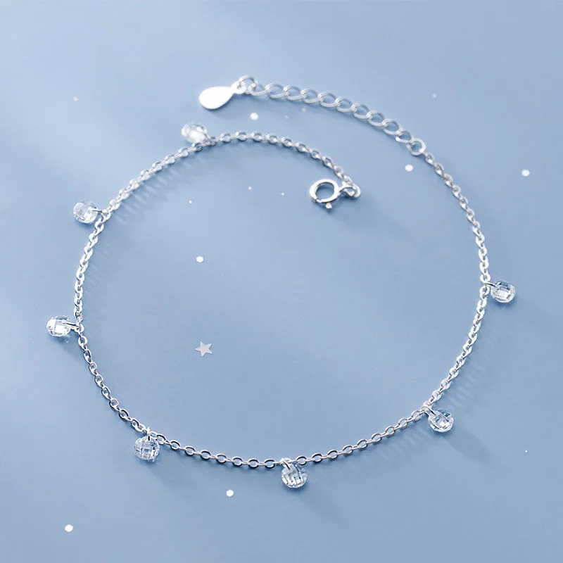

Simple 925 Sterling Silver ZIrcon Beads Anklets For Women Summer Foot Jewelry