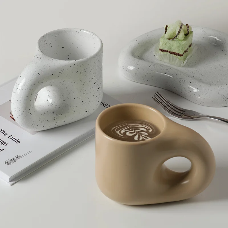 

Solhui Nordic Ceramic Fat Handle Coffee Mug & Tray Heat Resistant Mugs Creative Gift