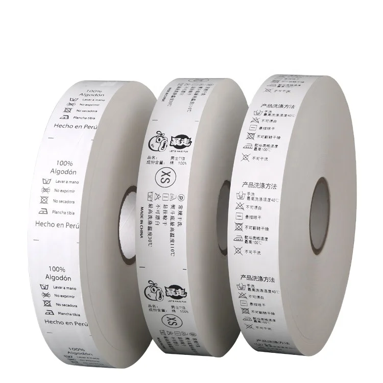 

blank garment nylon taffeta label textile tape Wash Care Label roll, White