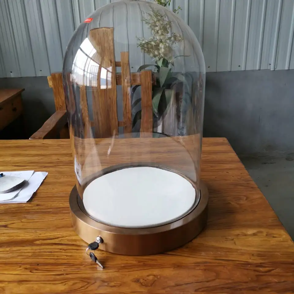 Handmade Glass Dome Cloche With Metal Base for Jewelry Display