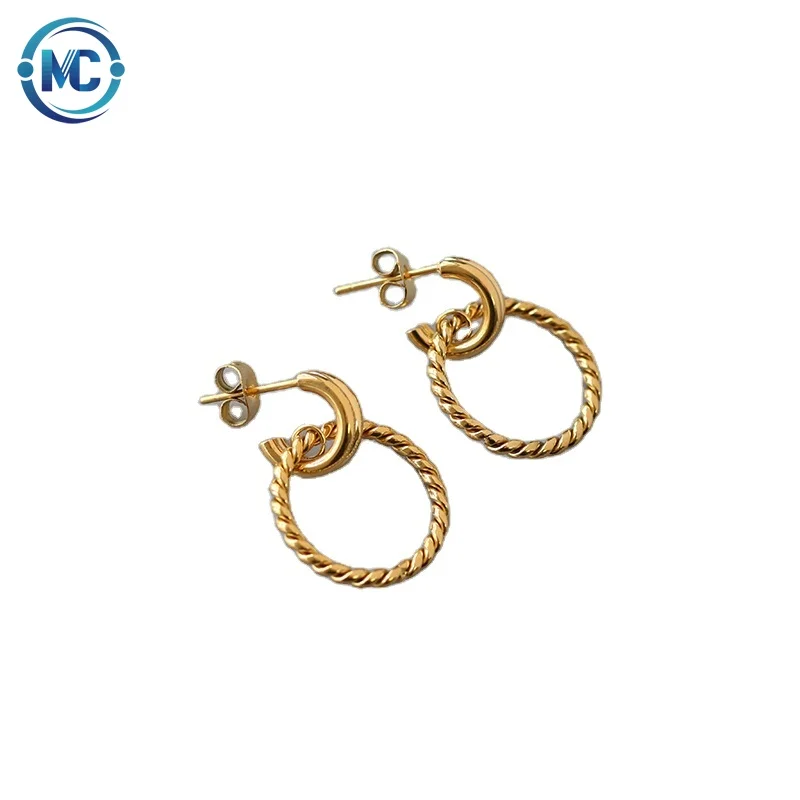 

New Models 18K Gold Plated Stainless Steel Twist Rope Hoop Earrings, 18k gold, steel color