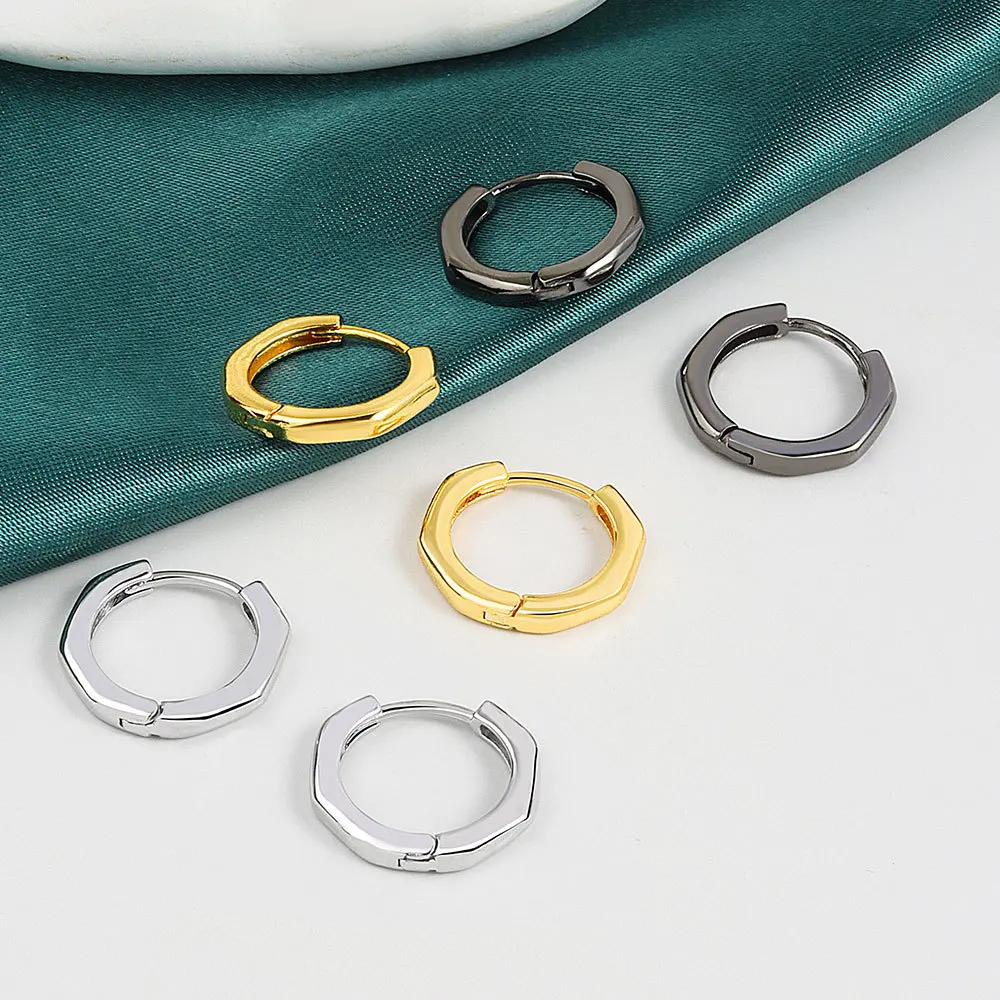 

Minimalist Real 18k Gold Plated Geometric Polygon Circle Clip Huggie Earrings Octagon Clip Hoop Earrings