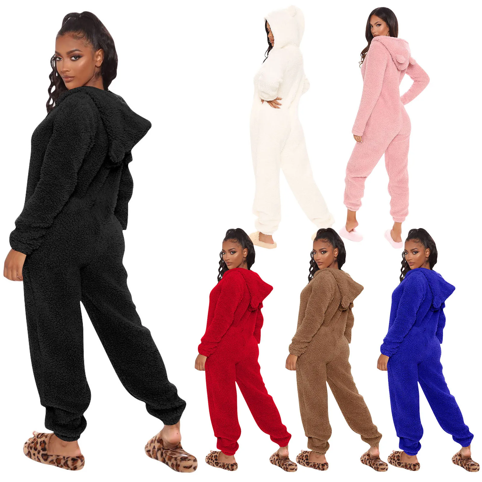 

Wholesale ladies Winter Warm Fleece One Piece Non-Footed Pajama Jumpsuit Adult Onesie with Hood