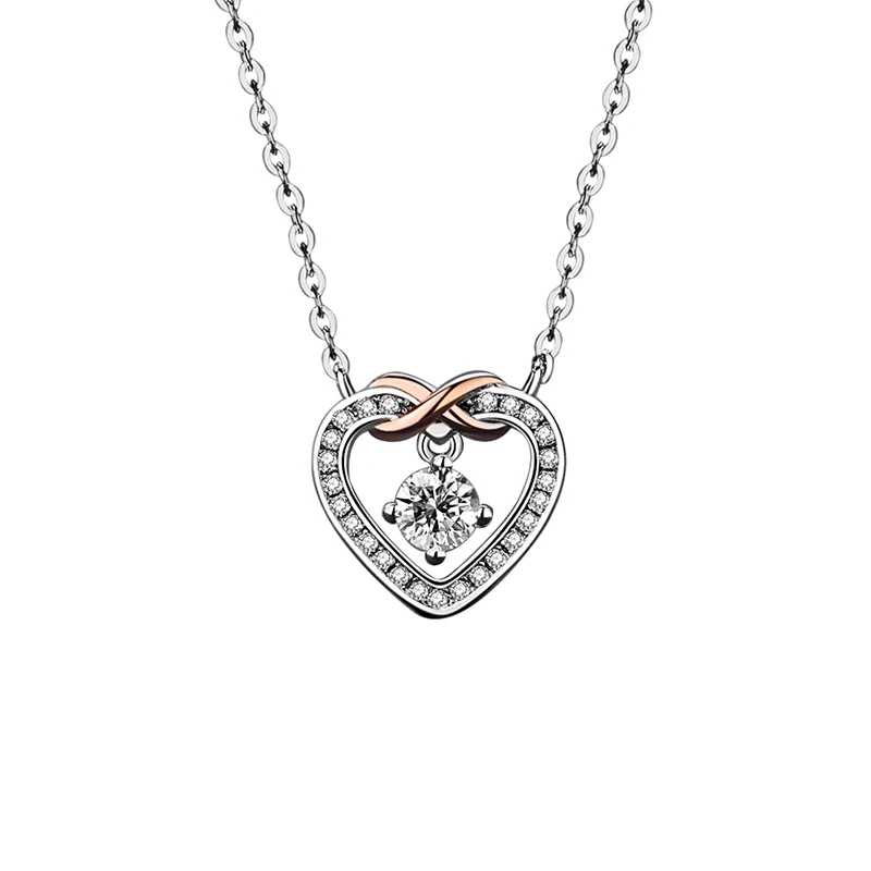 

Romantic Silver Jewelry Zircon Love Heart Charm Pendant Necklace Women Gift