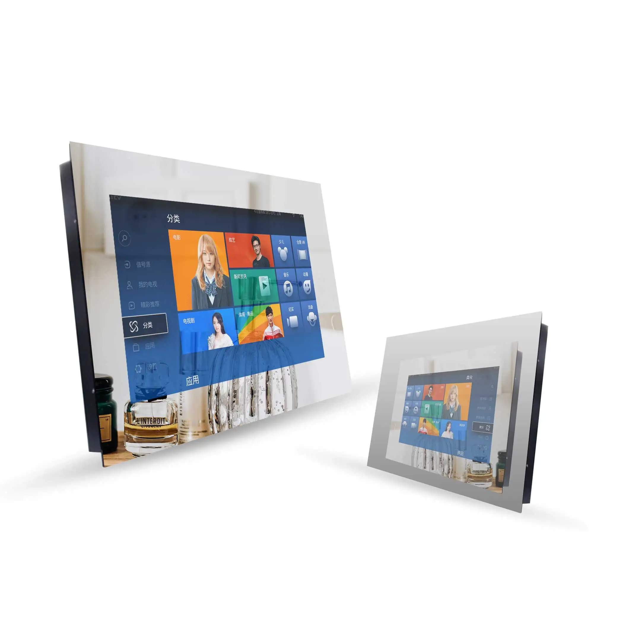 

Factory Custom Size Magic Rectangle Shape Bathroom Cosmetic LED Light Mirror TV