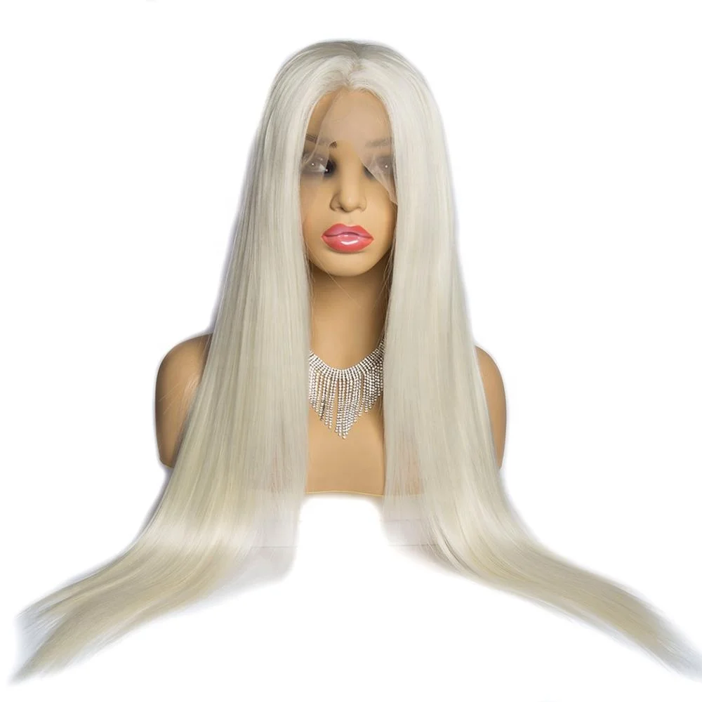 

High Temperature Sunlight 1001/613# hightlight color Platinum Blonde Long Straight Synthetic Fiber hair with Lace Front Wig