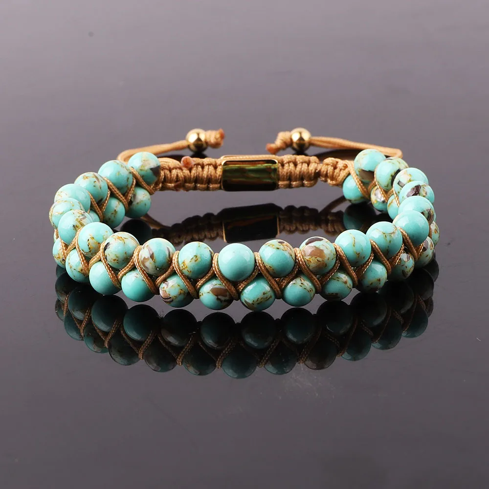 

6MM Double Layer Shell Turquoise Beads Handmade Braided Adjustabome Custom Bracelet Women Men