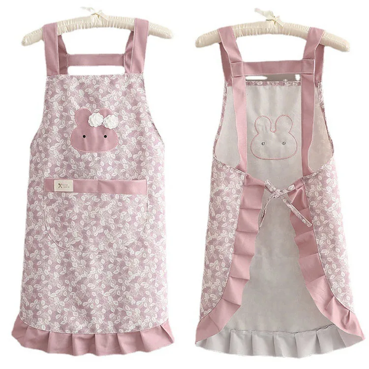 

Wholesale Waterproof and oil proof female cute Ruffle Aprons with Pockets household kitchen apron