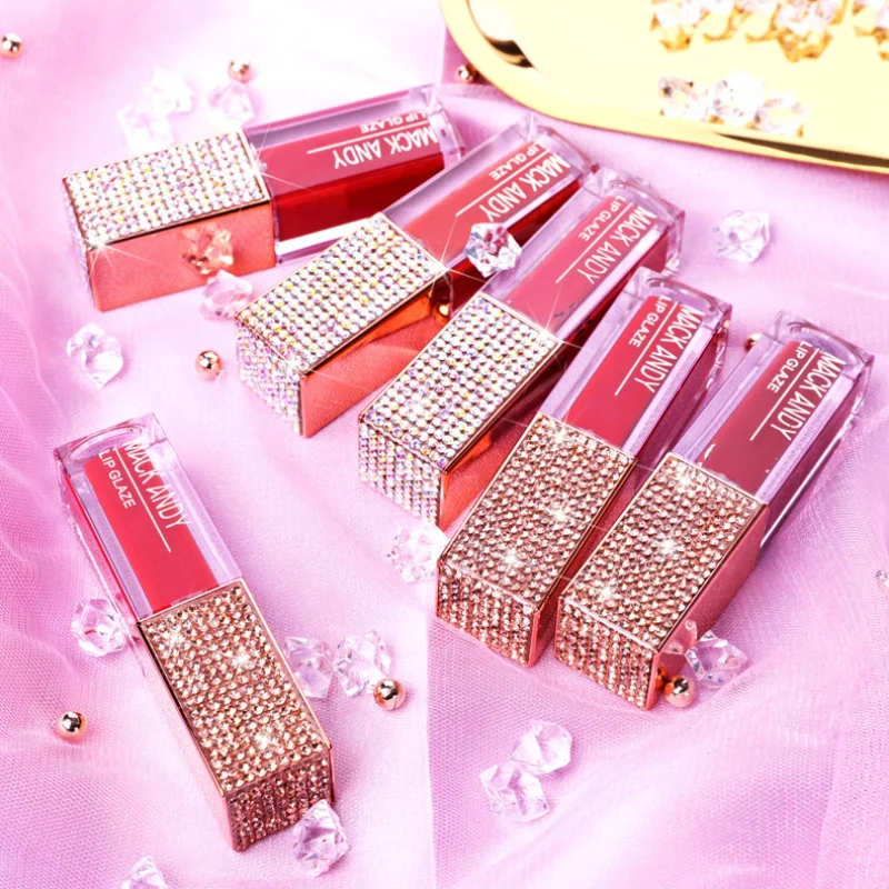 

Fashion Diamond Lipstick Tube Pearlescent Moisturizing Lipstick Custom Private Label Clear Lip Gloss, 6 colors