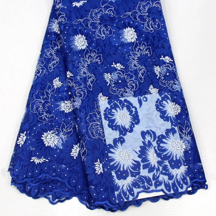

LT20475 Fancy high quality royal blue bridal lace beaded fabric rhinestone, Accept customized color