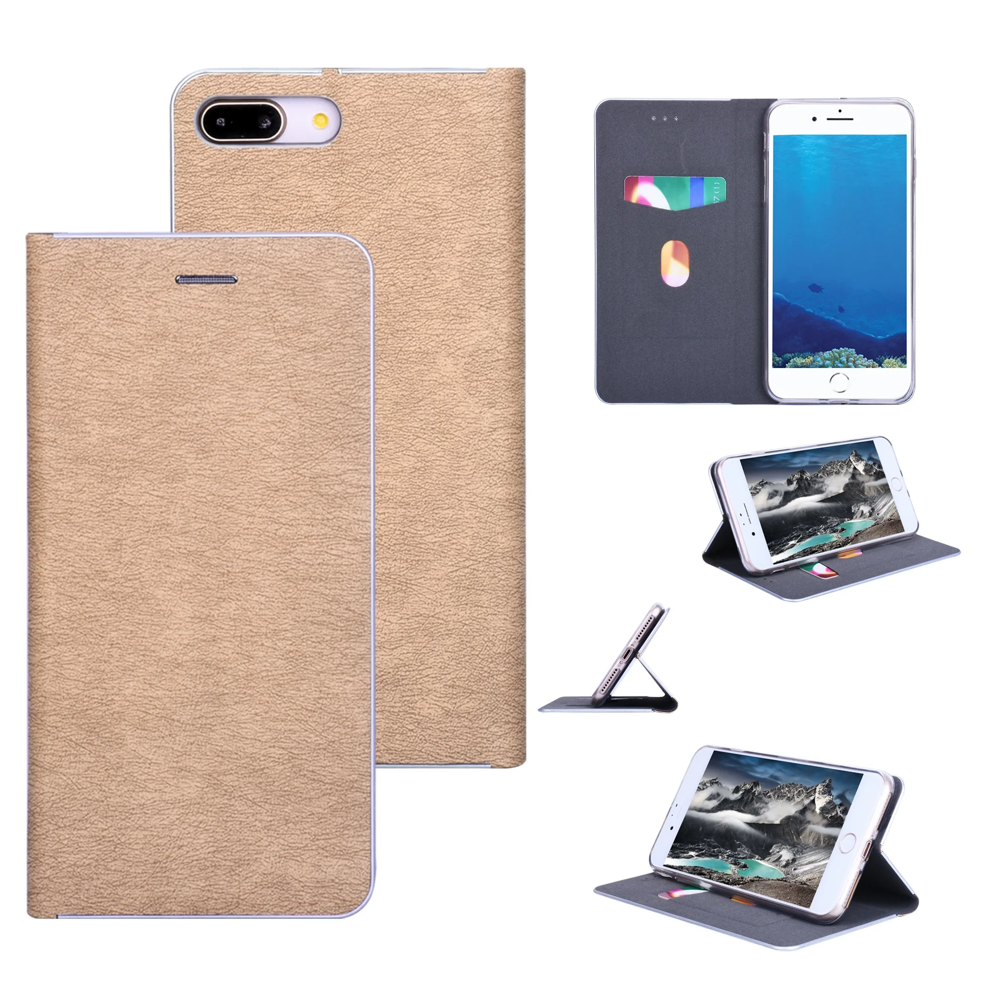 

Latest Products Luxury Wallet Flip Cover Case for iPhone 8 Leather Stand Phone Accessories for iPhone 8 Plus, Multi colors