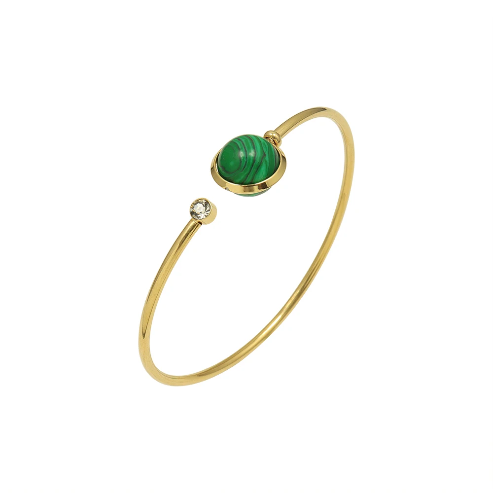 

Simple Turquoise Ball Zircon Titanium Steel Open Bracelet Bracelet Jewelry, Rose gold,steel,gold