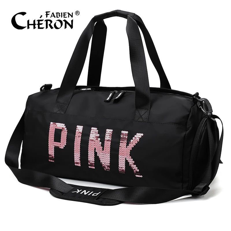 

New Arrivals Sport Fitness Bag Women Men Pink Shiny Sequin Weekender Multifunction Travelling Duffle Gym Bag