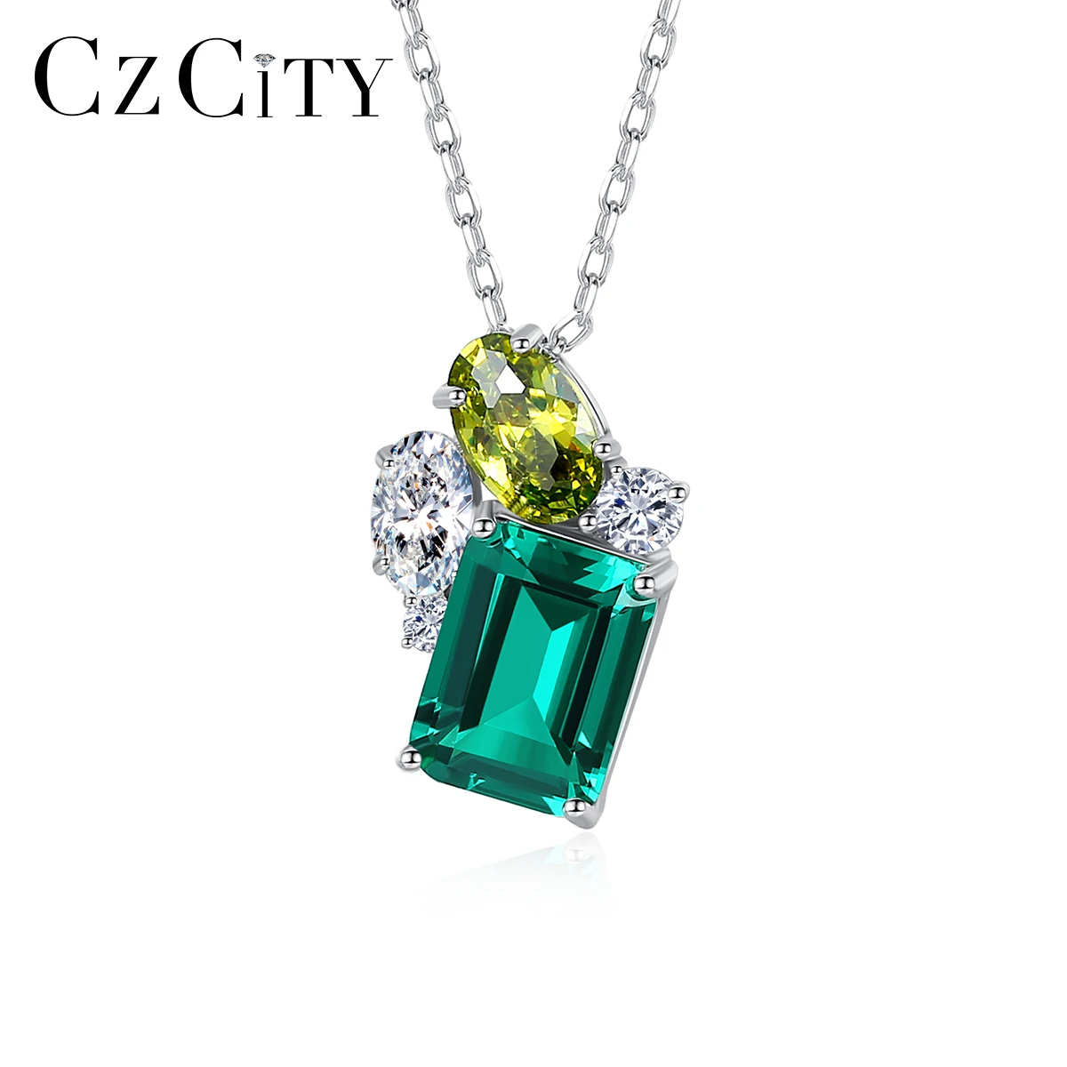 

CZCITY Green Stones Necklace Fashion Charms Jewelry Gem Stone Necklace