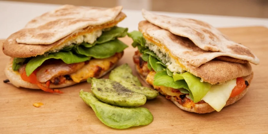 A beautifully plated finished veggie pita sandwich